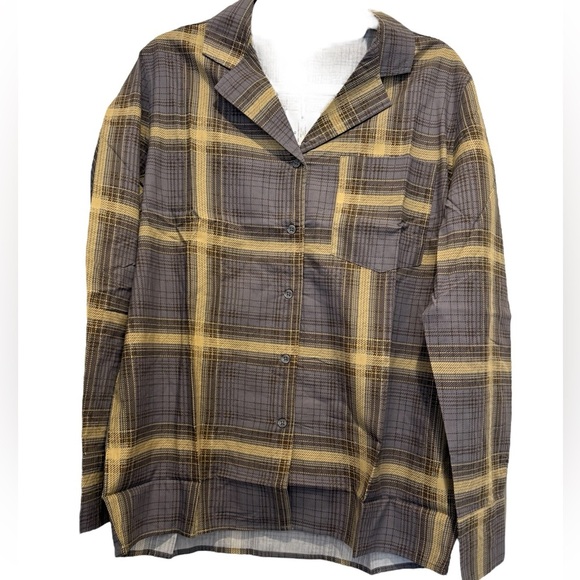 WeWoreWhat Long Sleeve Pajama Top Size XS Deep Sage Multi Plaid NWT - Picture 1 of 5